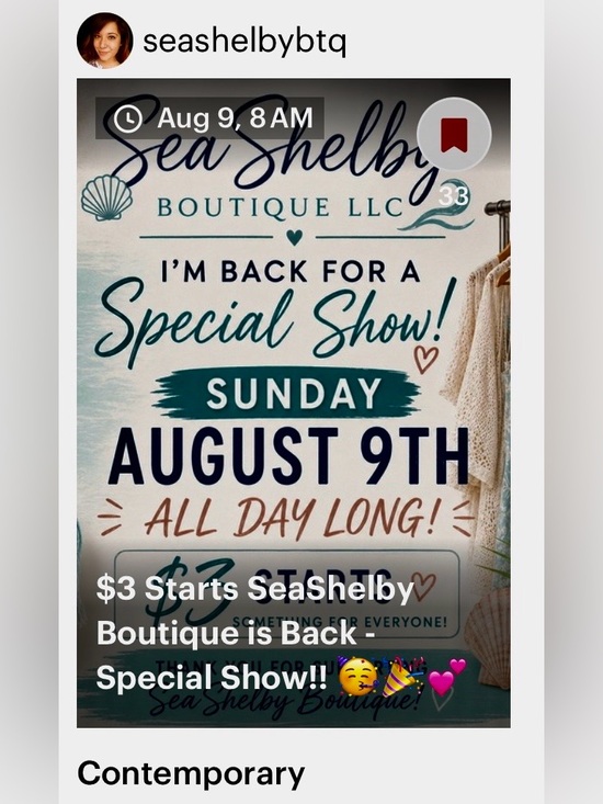 Other - @seashelbybtq All Day Show. $3 Starts!